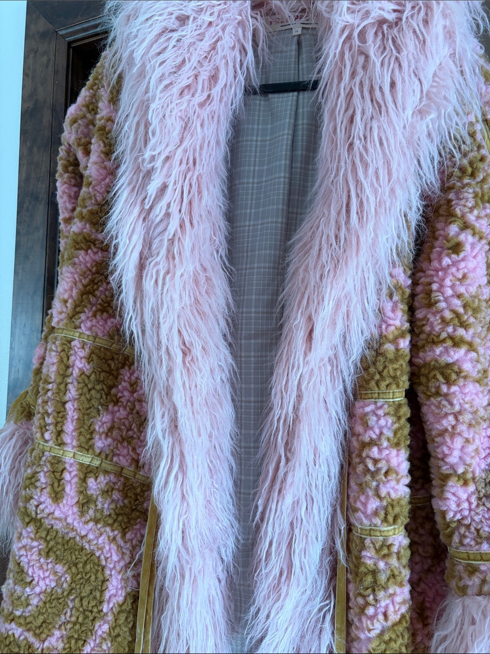 Free People Pink & Olive Floral Faux Fur Coat - Picture 8 of 9